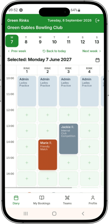 Green Rinks weekly diary on a phone