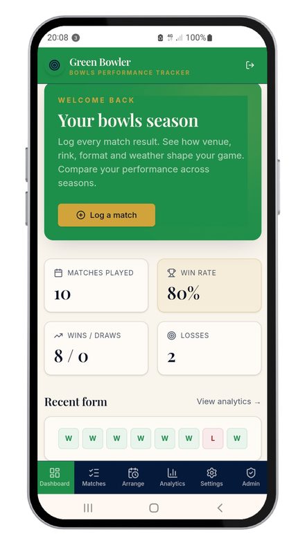 Green Bowler match list on a phone
