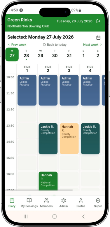 Green Rinks booking screen