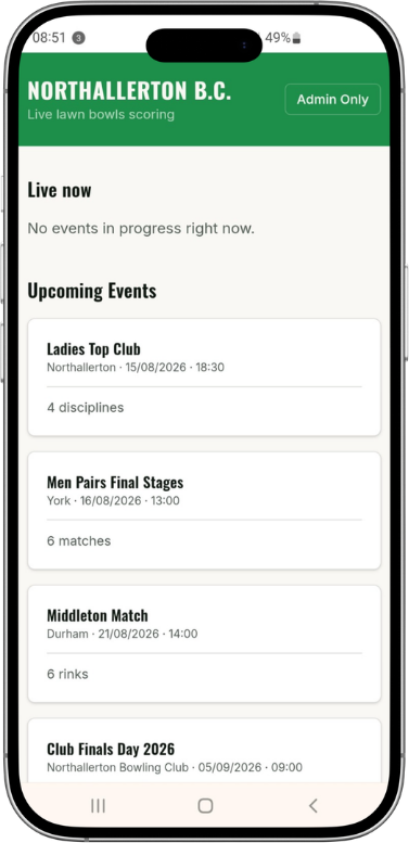 Green Score match list screen